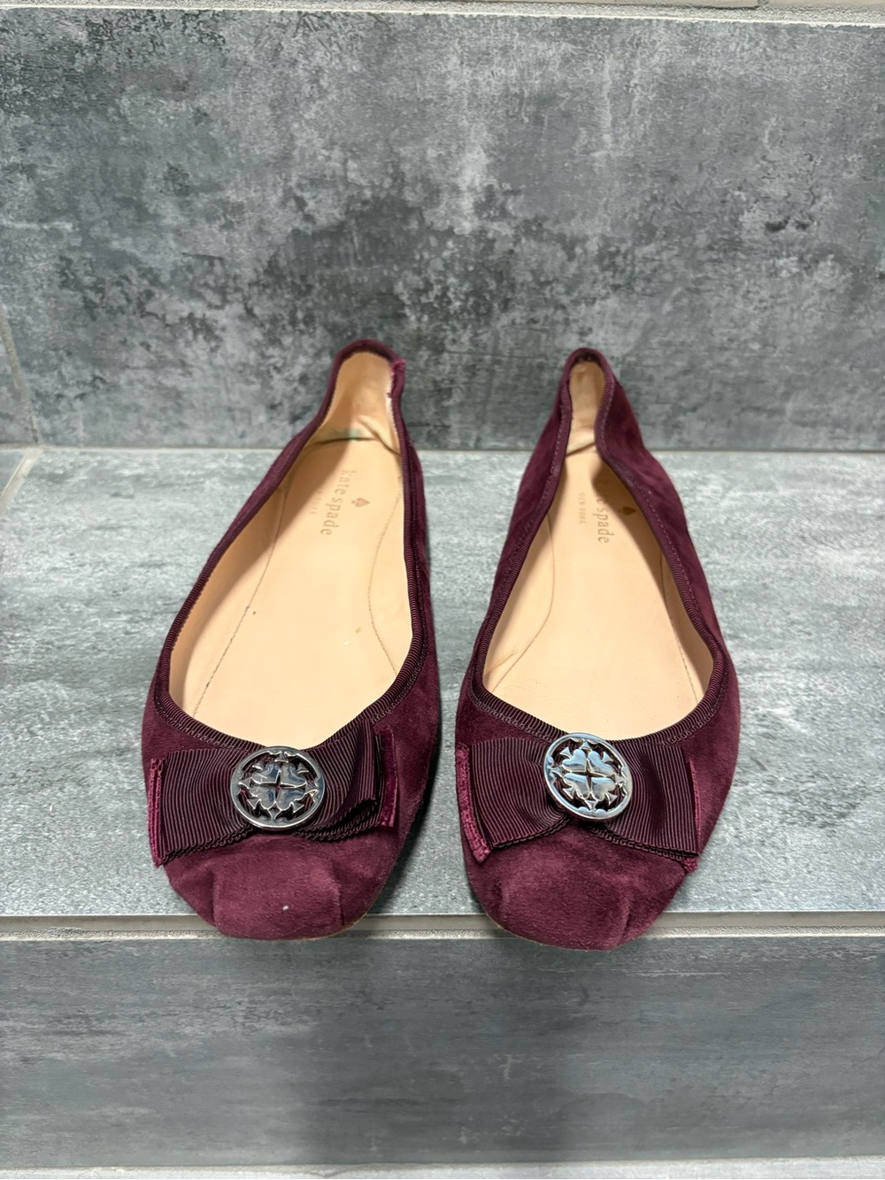 Kate Spade New York Fontana Too Ballet Flat Shoes Size 8M Velvet Leather Bow